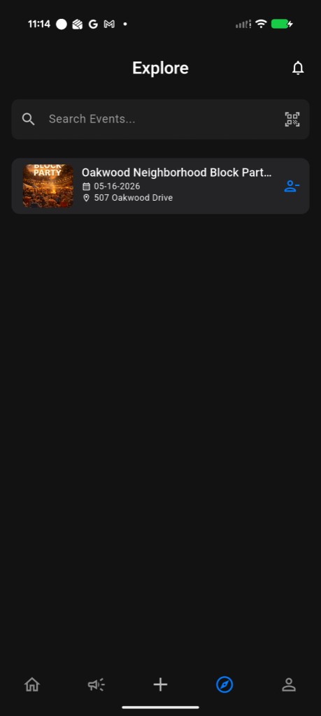 Eva Discover tab listing events the user can follow.