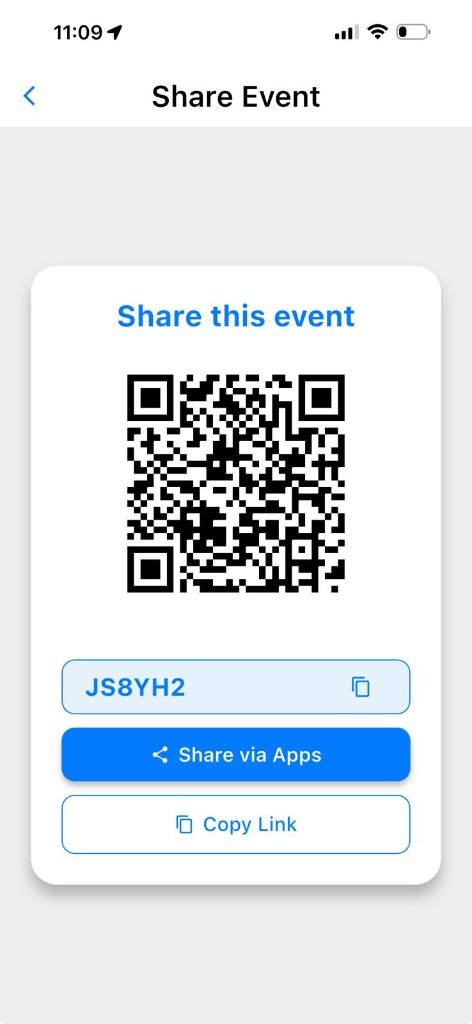 Eva app screen for sharing an event invite.